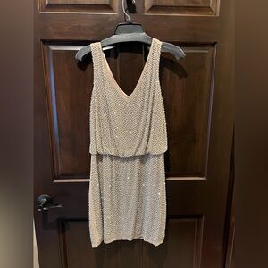 Xscape Beaded Cream Backless Dress